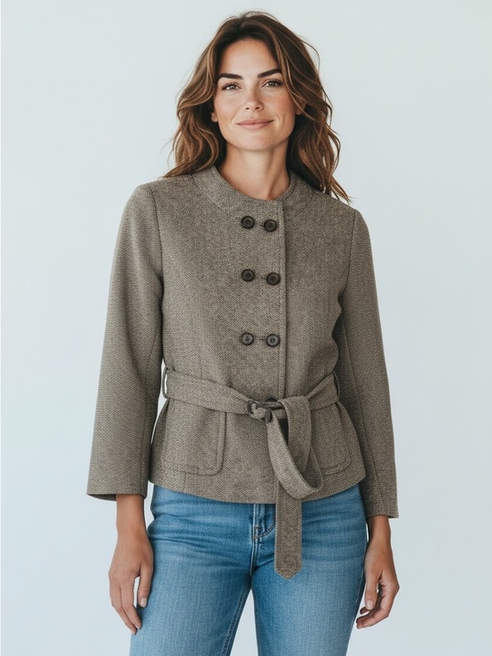 LOFT Jackets & Blazers - Ann Taylor Loft Petites Women's Size 4 Brown Belted Double Button Crop Jacket